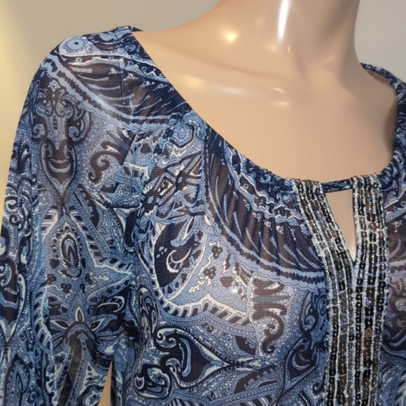 INC International Concepts Paisley Top Long Sleeve Size Medium Blue - Picture 9 of 10